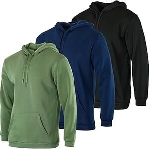 3 Pack: Men’s Fleece Warm Dry Fit Wicking Long Sleeve Active Athletic Hoodie Per